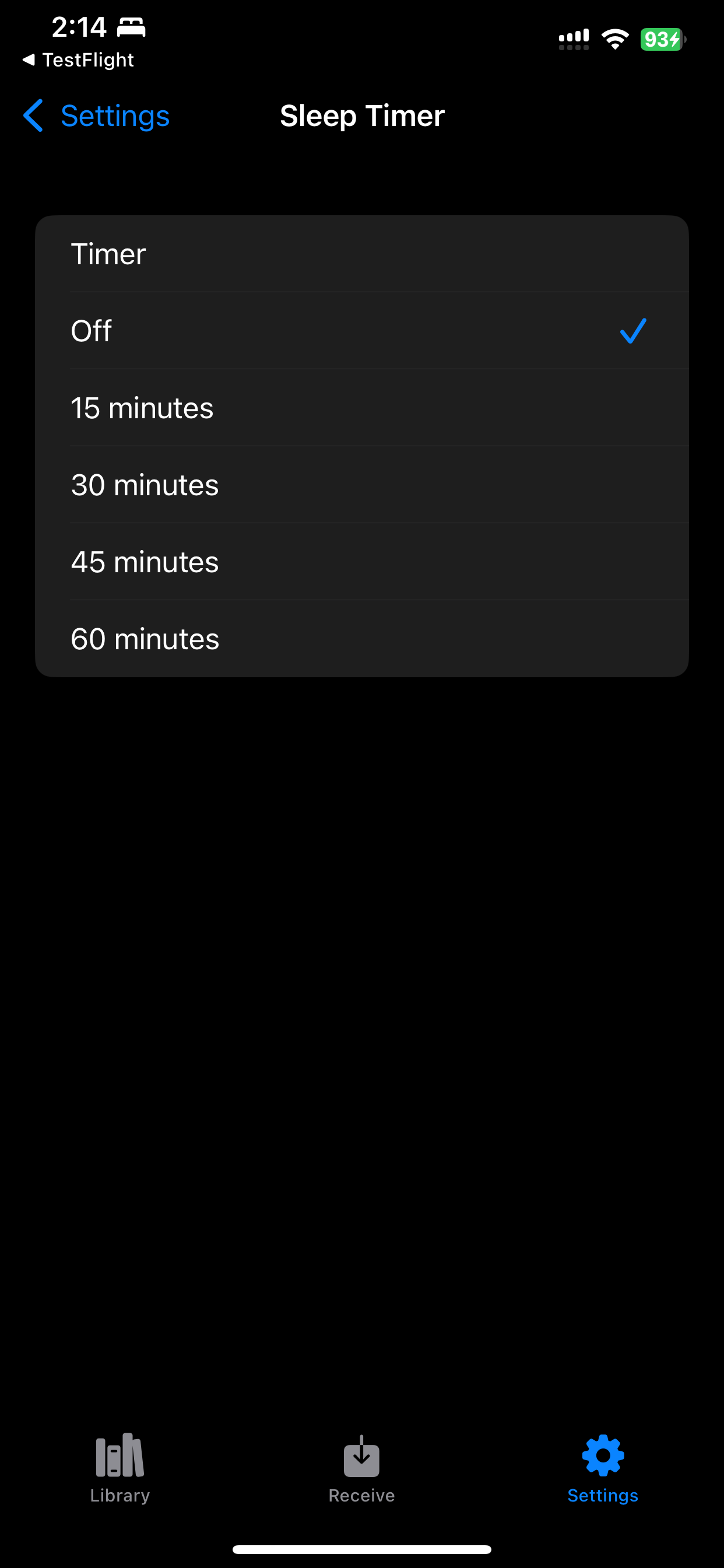 ShelfDrop sleep timer controls.